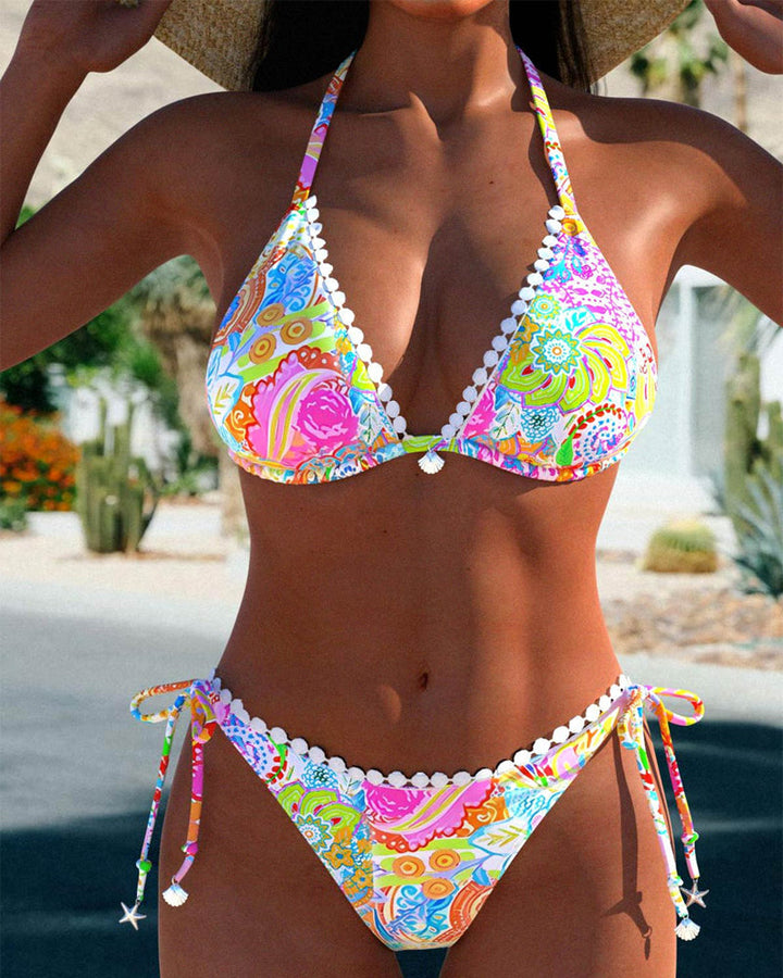 Amara | Colourful Patchwork Triangle Bikini Set