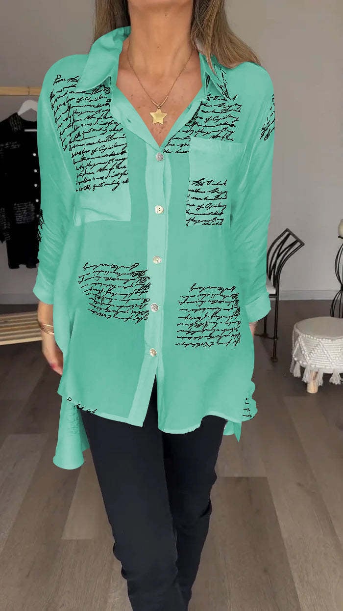 Lina | Letter Print Fashion Lapel Shirt