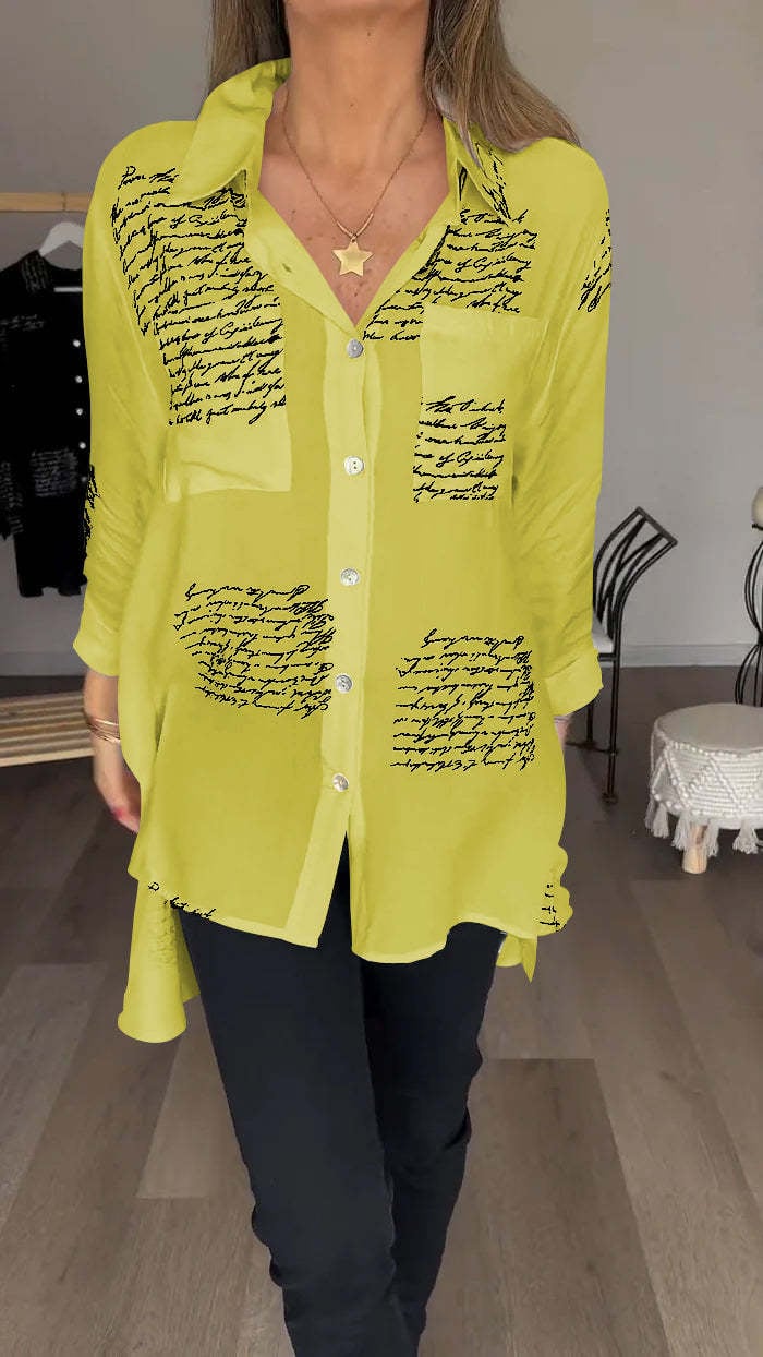 Lina | Letter Print Fashion Lapel Shirt