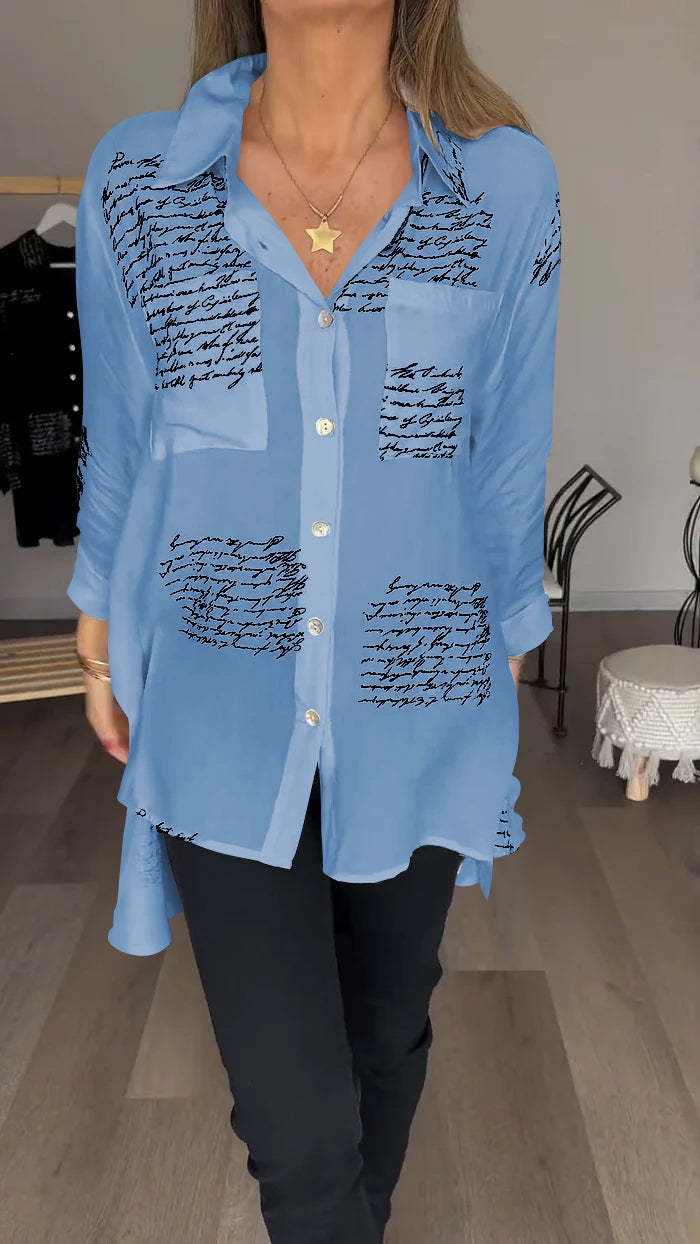 Lina | Letter Print Fashion Lapel Shirt