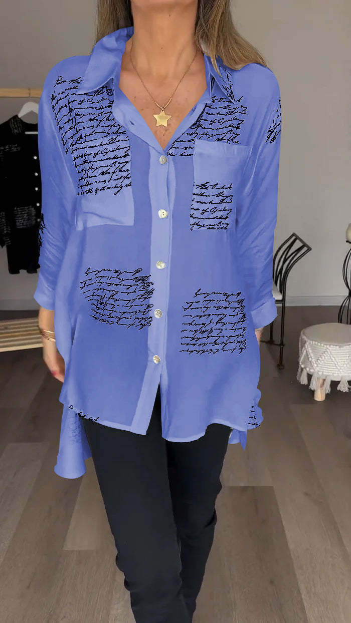 Lina | Letter Print Fashion Lapel Shirt