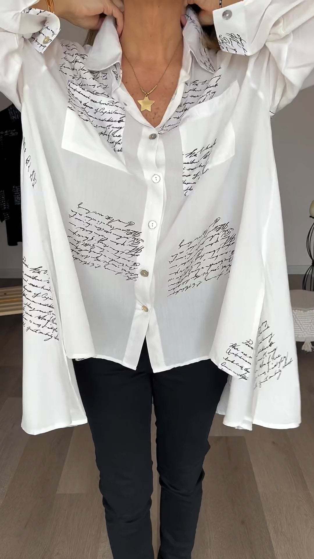 Lina | Letter Print Fashion Lapel Shirt